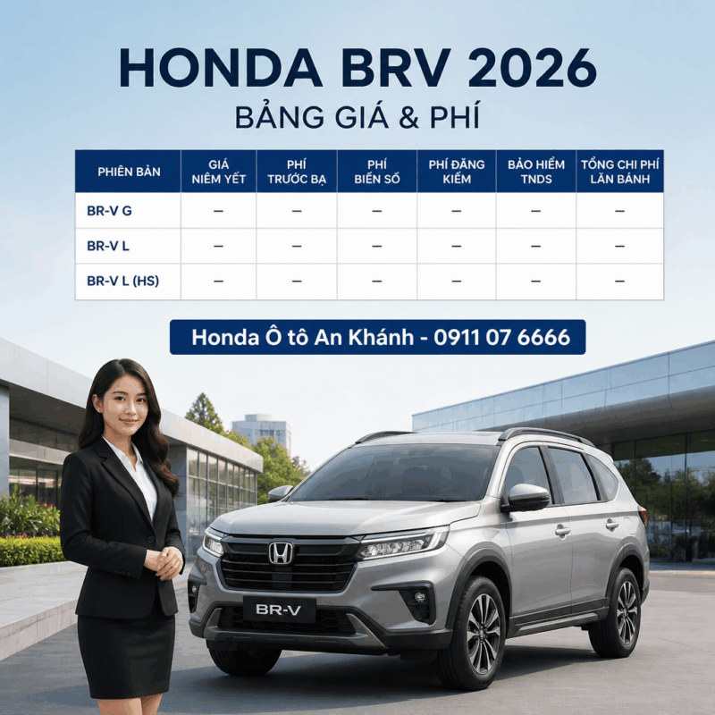 honda brv 2026 bảng giá và phí