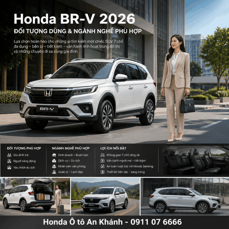 honda brv 2026 đối tượng dùng và ngành nghề phù hợp