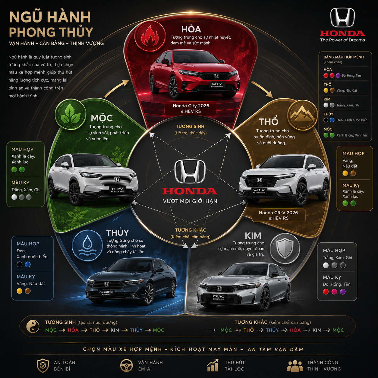 Honda đen hợp phong thủy: Chọn màu theo tuổi và lợi ích